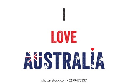 I love Australia, Typographic design, Australian Flag colors, heart icon, t-shirt, template, t-shirt, design, vector, typography, love icon, beautiful, design, independence day, Australia, banner