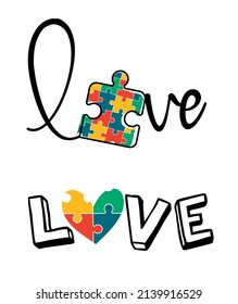 Love Autism Svg vector Illustration isolated on white background. Heart  puzzle piece. Autism day shirt design  svg