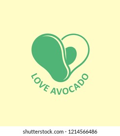 Love avocado creative logo design idea. Sliced avocado arranged as heart shape. Symbol icon tropical fruit vector.