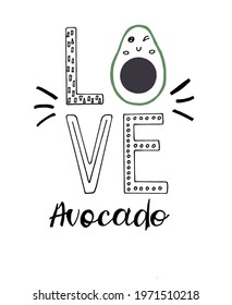 love avocado lettering hand draw vector