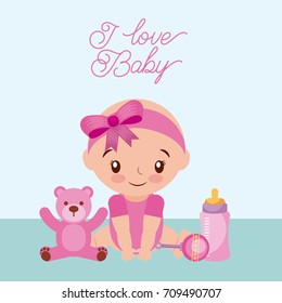 i love baby girl teddy rattler and bottle milk