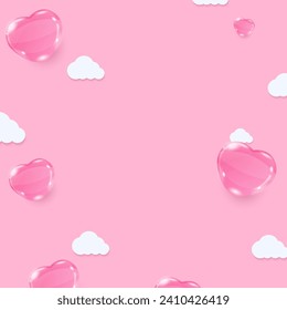 Love background concept. Heart balloon and cloud flying on a pink background with copy space. 
