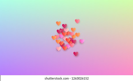 Love Background. Flyer Template. Many Random Falling Pink Hearts on Hologram Backdrop. Heart Confetti Pattern. Vector Love Background.