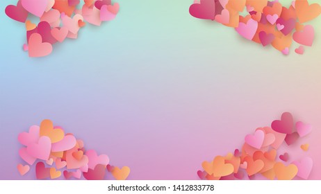 Love Background. Flyer Template. Many Random Falling Red Hearts on Hologram Backdrop. Heart Confetti Pattern. Vector Love Background.