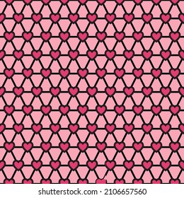 Love background. Heart backdrop. Colorful hearts on diamond shapes pattern. Zig zag pattern lines. Illustration of the abstract multicolor pattern. Happy Valentine's day.