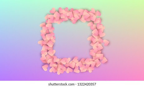 Love Background. Heart Confetti Pattern. Many Random Falling Red Hearts on Hologram Backdrop. Flyer Template. Vector Love Background.