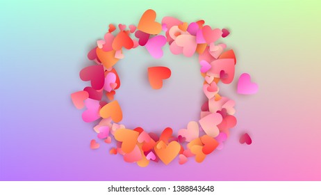 Love Background. Heart Confetti Pattern. Many Random Falling Beautifull Hearts on Hologram Backdrop. Card Template. Vector Love Background.