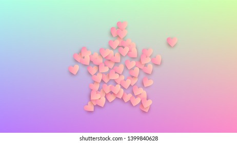 Love Background. Heart Confetti Pattern. Many Random Falling Red Hearts on Hologram Backdrop. Invitation Template. Vector Love Background.