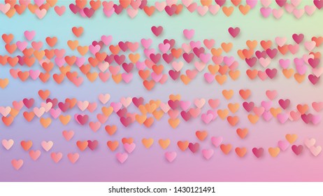 Love Background. Heart Confetti Pattern. Many Random Falling Red Hearts on Hologram Backdrop. Banner Template. Vector Love Background.