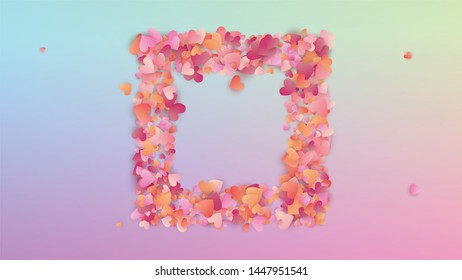 Love Background. Heart Confetti Pattern. Many Random Falling Beautifull Hearts on Hologram Backdrop. Flyer Template. Vector Love Background.