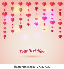 Love background with heart shapes is hanging on a thread