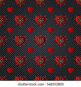 Love background with hearts as helm on corrugated aluminum backgrounds. Vector illustration. 