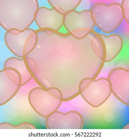 Love background with hearts on abstract blur background. Vector illustration.