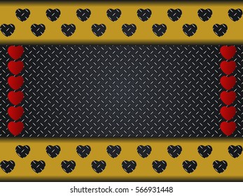 Love background with hearts on corrugated aluminum  background. Vector illustration. 