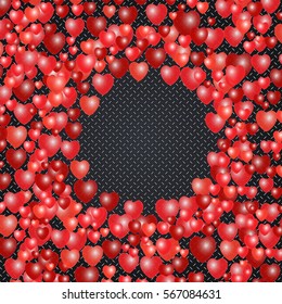 Love background with hearts on corrugated aluminum  background. Vector illustration. 