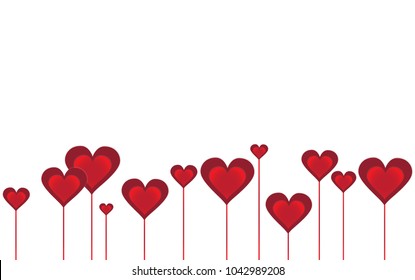 Love background of hearts on a red background. Design of a romantic greeting card (banner). illustration. Love, romance, wedding. 