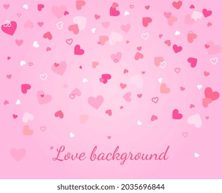 Love background with hearts. Soft and delicate picture for romantic events. Valentines day card. Graphic elements for websites with cosmetics. Flat vector illustration isolated on pink backdrop