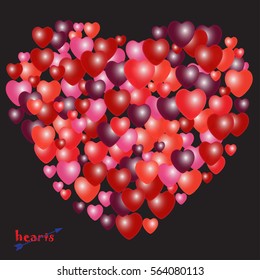 Love background with hearts.  Vector illustration. 