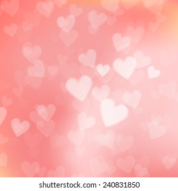 Love background. Hearts. White heart on blurred pink background, vector illustration.