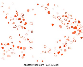 Love background illustration with symbolic confetti for wedding invitation card, Valentine's day banner. Romantic feelings, relationships concept. Flying hearts vector flow pattern.