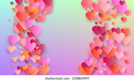 Love Background. Invitation Template. Heart Confetti Pattern. Many Random Falling Purple Hearts on Hologram Backdrop. Vector Love Background.