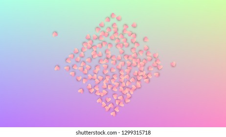 Love Background. Invitation Template. Many Random Falling Pink Hearts on Hologram Backdrop. Heart Confetti Pattern. Vector Love Background.