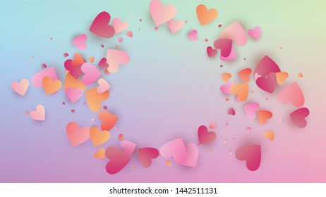 Love Background. Invitation Template. Many Random Falling Pink Hearts on Hologram Backdrop. Heart Confetti Pattern. Vector Love Background.