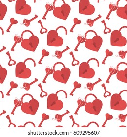 Love background. Lock and key heart shape. Seamless vector background.