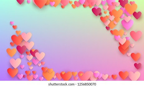 Love Background. Many Random Falling Beautifull Hearts on Hologram Backdrop. Heart Confetti Pattern. Card Template. Vector Love Background.