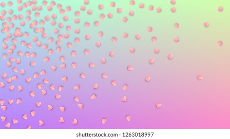 Love Background. Many Random Falling Beautifull Hearts on Hologram Backdrop. Heart Confetti Pattern. Card Template. Vector Love Background.