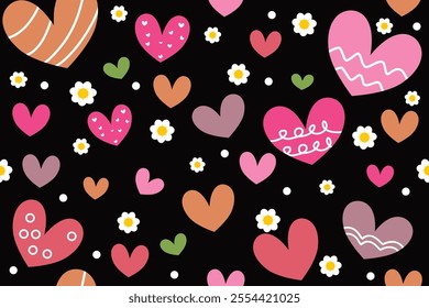 Love Background Pattern,seamless geometrical Harte pattern on black