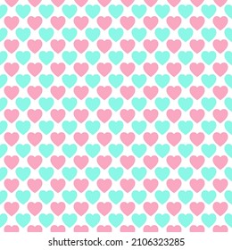 Love background. Pink and blue hearts pattern on white backdrop. Illustration of heart shape on white squares. Pattern of love on Valentine's day. Happy Valentine's day.