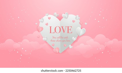 Love background with pink color and heart shapes decoration element. Vector illustration for greeting card, social media cover, Valentine promotional banner and much more