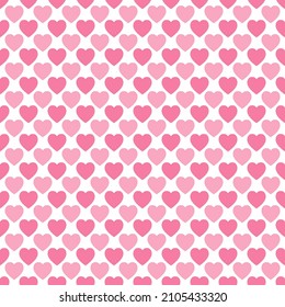 Love background. Pink hearts pattern. Illustration of pink heart shape on white squares. Pattern of love on Valentine's day. Happy Valentine's day.