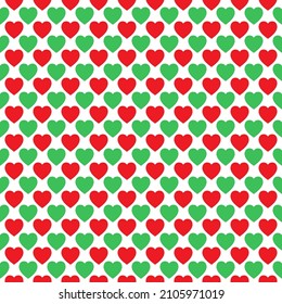 Antecedentes de amor. Patrón de corazones rojos y verdes sobre fondo blanco. Ilustración de la forma del corazón en cuadrados blancos. Patrón de amor en el día de San Valentín. Feliz Día de San Valentín.