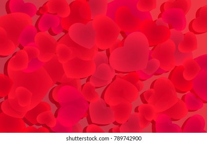 Love background with red hearts. Festive illustration for holidays