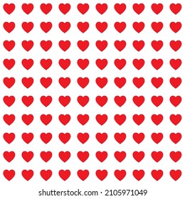 Love background. Red hearts pattern. Illustration of heart shape on white backdrop. Pattern of love on Valentine's day. Happy Valentine's day.