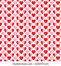 Love background. Red and pink hearts pattern. Illustration of heart shape on white backdrop. Pattern of love on Valentine's day. Happy Valentine's day.