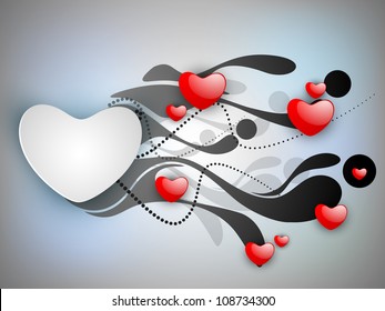 Love background with red valentine hearts and blank message card. EPS 10.
