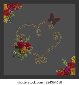 Love background. Romantic Valentine card with heart and roses. Wedding invitation card.