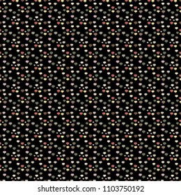 Love background. Seamless Love pattern. Vector illustration. Background of big and small hearts with swirls in black, beige and gray colors.