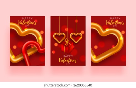 Love background set brochure. Gift poster card. Sale banner template for Valentines day. Banner with hearts and gifts.