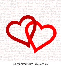 Love background with two linked hearts