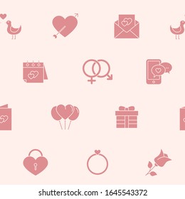 Love background - Vector seamless pattern solid silhouettes of heart, gifts, and valentines for graphic design