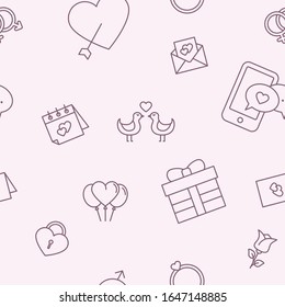 Love background - Vector seamless pattern of heart, gifts, and valentines for graphic design