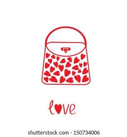 Love bag with hearts. Card.  Vector illustration.