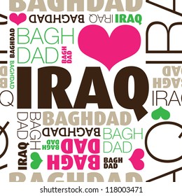I love Baghdad Iraq seamless typography background pattern in vector