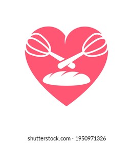 Love Bakery logo design vector illustration, Creative Bakery logo design concept template, symbols icons