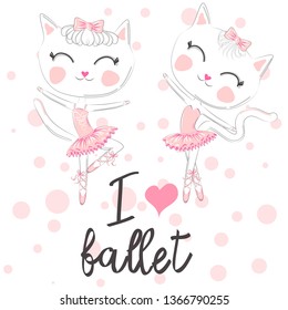 I love ballet. A pair of cute white ballerina cats in pink ballet tutu and pointe
