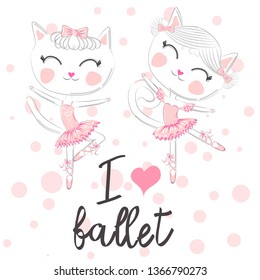 I love ballet. A pair of cute white ballerina cats in pink ballet tutu and pointe